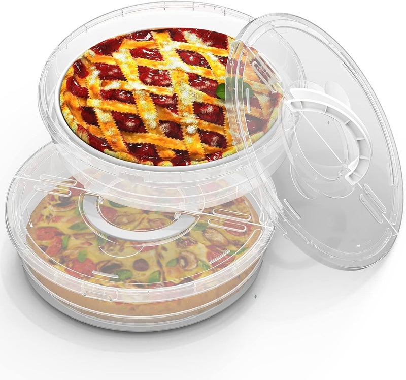 SwinDuck 12inch 2 Pack Food Storage Container with Lid and Handle, Reusable 2 Compartments Pizza Slice Storage Container, Round Pie Carrier Leftover Pizza Keeper for Food Cake Cheesecake Tortilla Pastry - Image 1